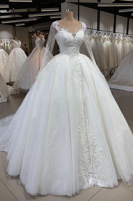 Chicloh Elegant Long Sleeve Ball Gown Tulle Wedding Dress_2
