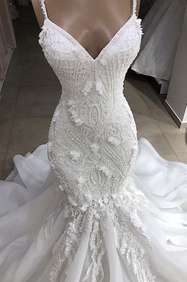 Chicloh Spaghetti Strap Appliques Mermaid Wedding Dress_4
