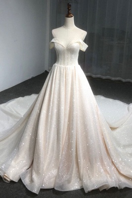 Chicloth Luxur Off Shoulder Sparkle A-line Wedding Dress_1