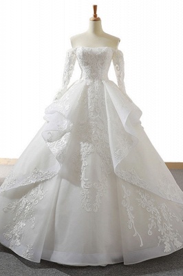 Chicloth Lace-up Off Shoulder Long Sleeve Tulle Wedding Dress_2