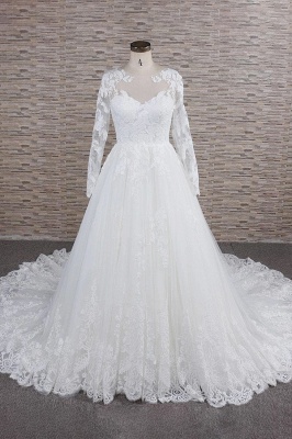 Chicloth Awesome Applqiues Tulle Long Sleeve Wedding Dress_1