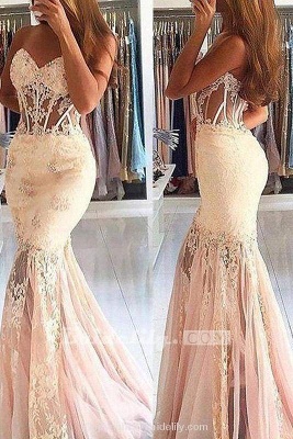 Chicloth Sexy Sheer Mermaid Sleeveless Sweetheart Tulle Lace Long Prom Dresses_2