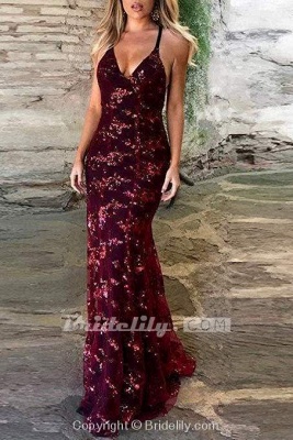 Chicloth Spaghetti Straps V-neck Mermaid Sparkly Tulle Evening Dress Long Prom Gowns_8