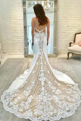 Chicloth Illusion Sleeve Lace Mermaid Gorgeous Long Wedding Dress_2