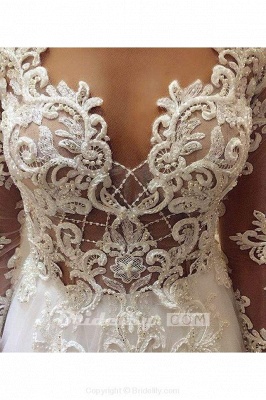 Chicloth Elegant Beading Lace Long Sleeve Sheer Neck Ball Gown Wedding Dress_2