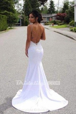 Chicloth Spaghetti Straps Mermaid Lace Appliques Sexy Backless Wedding Dress_2