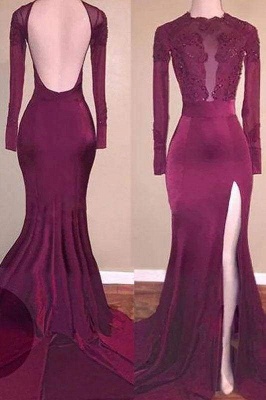 Chicloth Mermaid Sleeves Applique Backless Prom Long Split Evening Dresses_1