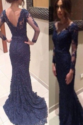 Chicloth Awesome Amazing Latest New Arrival Dark Navy Lace Mermaid Long Prom Dress_1