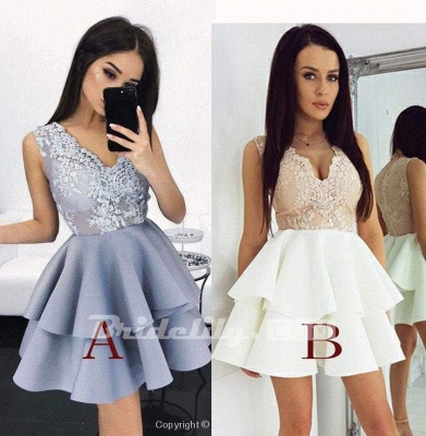 Chicloth New Arrival A-Line Sleeveless V-Neck Short Homecoming\/Prom Dress with Appliques_3