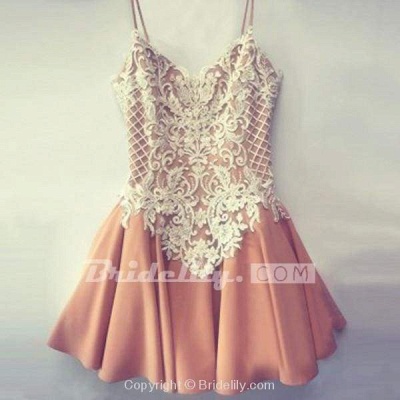 Chicloth Stylish A-Line Spaghetti Straps Short Homecoming\/Prom Dress with White Lace Applique_3