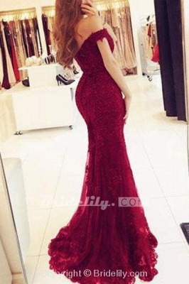 Chicloth Elegant Burgundy Mermaid Off the Shoulder Beaded Lace Appliques Evening Dresses_2