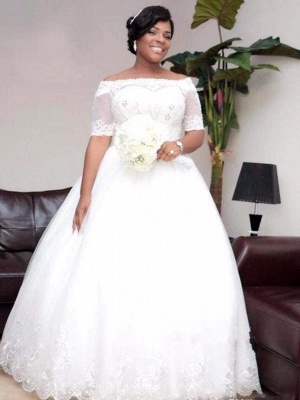 Chicloth Elegant Cap Sleeve Lace Appliques A-Line Wedding Dresses_1