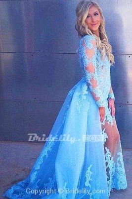 Chicloth Sexy Sleeve Prom Appliques Long Formal Dress with Lace_2