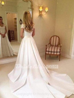 Chicloth V-Neck Short Sleeve Lace Satin A-Line Wedding Dresses_2