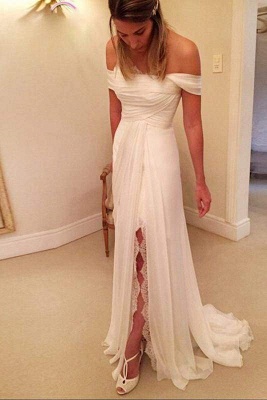 Chicloth A-Line Off-the-Shoulder Long Chiffon Beach Wedding Dress_1