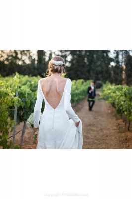 Chicloth Modest Long Sleeve Sheath Country Wedding Dress_3