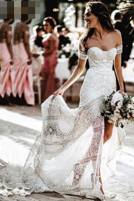 Chicloth Modest Sweetheart Neck Lace Beach Sexy Boho Wedding Dress_1