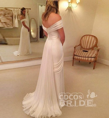 A-Line Off-the-Shoulder Long Chiffon Beach Wedding Dress_2