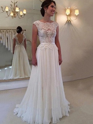 Cheap Jewel Backless Lace A-Line Wedding Dresses_3