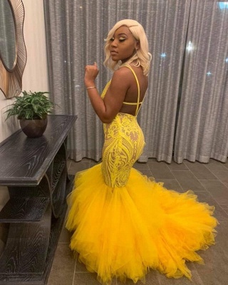 Sexy Yellow Lace Meramid Prom Dress Cheap Ball Gowns_4