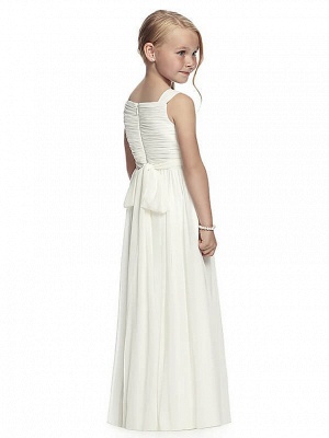 A-Line Round Neck Floor Length Chiffon Junior Bridesmaid Dress With Side Draping / First Communion_2