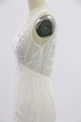 SD1957 Mermaid V-neck Floral Appliques Tulle Backless Wedding Dress_5