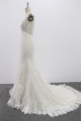 SD1957 Mermaid V-neck Floral Appliques Tulle Backless Wedding Dress_2
