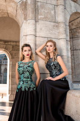 ZY432 Elegant Evening Dresses Long Black Prom Dresses With Lace_2