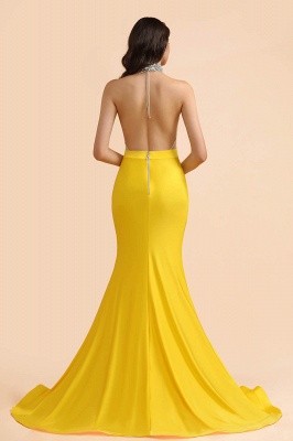 Simple Yellow V Neck Sleeveless Mermaid Prom Dresses_4