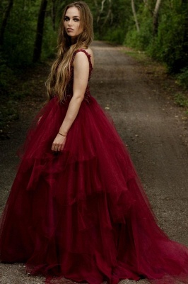 ZY444 Elegant Evening Dresses Long V Neck Red Prom Dresses_3