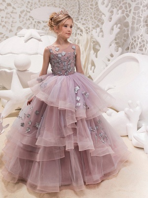 Princess Maxi Party / Birthday / Pageant Flower Girl Dresses - Lace / Organza / Tulle Sleeveless Jewel Neck With Lace / Appliques_1