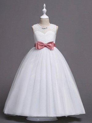 Princess / Ball Gown Floor Length Wedding / Party Flower Girl Dresses - Tulle Sleeveless Jewel Neck With Sash / Ribbon / Bow(S) / Embroidery_3