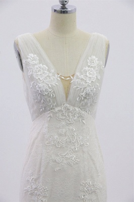 SD1957 Mermaid V-neck Floral Appliques Tulle Backless Wedding Dress_6