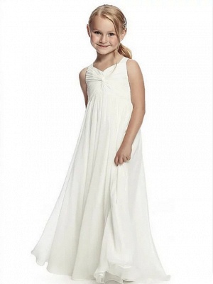 A-Line Round Neck Floor Length Chiffon Junior Bridesmaid Dress With Side Draping / First Communion_1