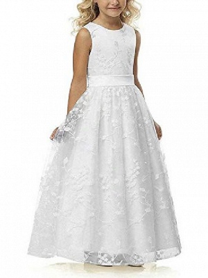 A Line Wedding Pageant Lace Flower Girl Dress With Belt 2-12 Year Old &Amp;;White, Custom Size&Amp;;_1
