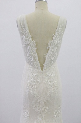 SD1957 Mermaid V-neck Floral Appliques Tulle Backless Wedding Dress_4