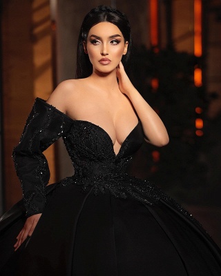 ZY462 Fashion Evening Dresses Long Black Prom Dresses With Sleeves_2