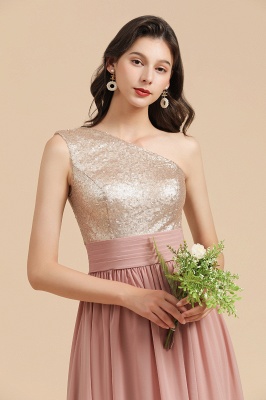 BM2010 One Shoulder Sequins A-line Pink Bridesmaid Dress_9