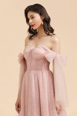 BM2007 Off The Shoulder A-line Pink Bow Tulle Bridesmaid Dress_7