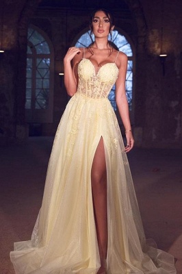 ZY656 Simple Prom Dress Cheap Yellow Evening Dresses Long With Lace_1