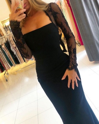 ZY640 Designer Evening Dresses Long Black Prom Dresses With Sleeves_2