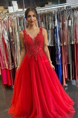 ZY620 Evening Dresses Long V Neckline Red Prom Dresses Cheap_1