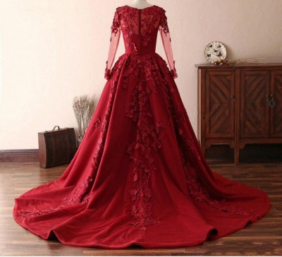 Chape Red Long Sleeve Prom Dresses With Lace_2