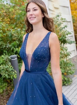 Navy Blue Long Prom Dresses Cheap Evening Gowns_2