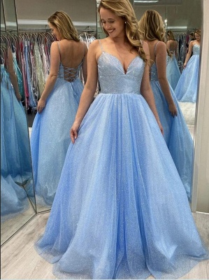 Sparkly Blue Long Prom Dresses | Evening Gowns Sequins_1