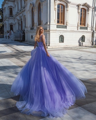 Sheer Purple A Linie Long Prom Dresses With Crystal_2