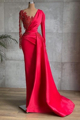 Red Long Sleeve Prom Dresses | Mermaid Evening Gowns_1