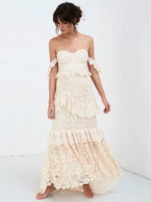Boho Wedding Dress 2021 Off The Shoulder Floor Length Multilayer Lace Wedding Gowns_6