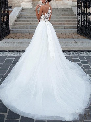 Wedding Dresses 2021 Jewel Neck A Line Floor Length Beaded Sash Tulle Pageant Dress Bridal Gowns_2