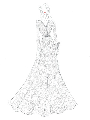Wedding Gowns With Train V-Neck Long Sleeves Floor-Length Ivory Lace Wedding Gowns_5